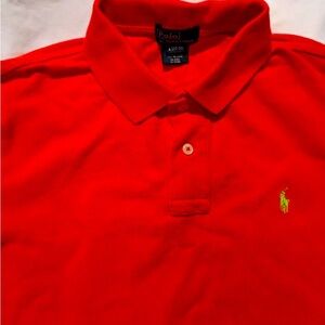 Youth boys red/orange polo shirt size L